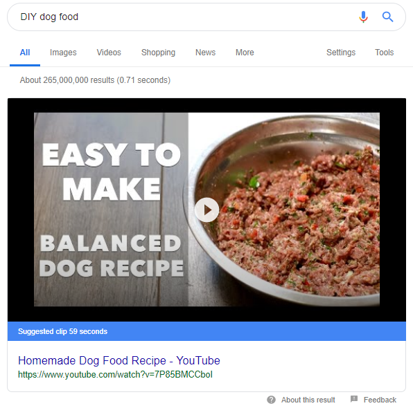 Youtube video featured snippet