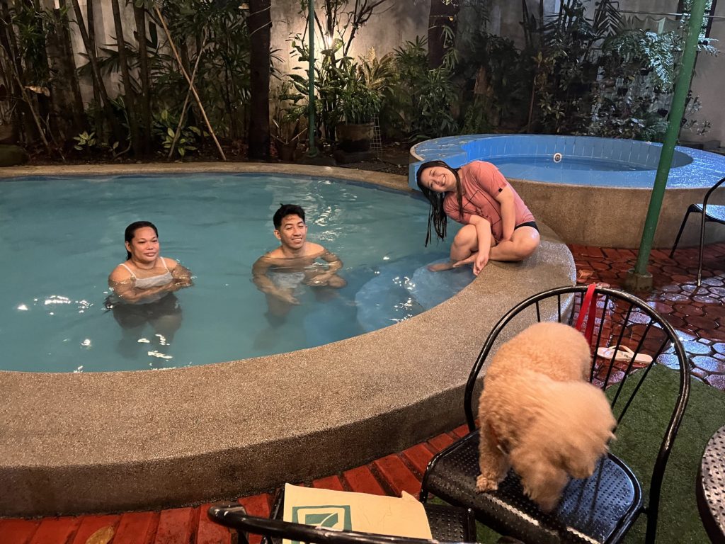 Aster, JJ, and Monique in the pool